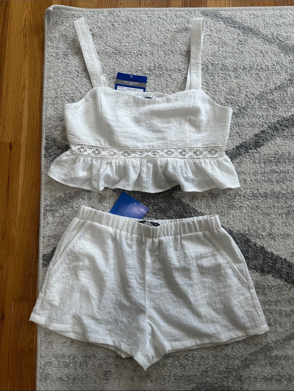Celebrity Pink White Linen Crop Top & Shorts Set